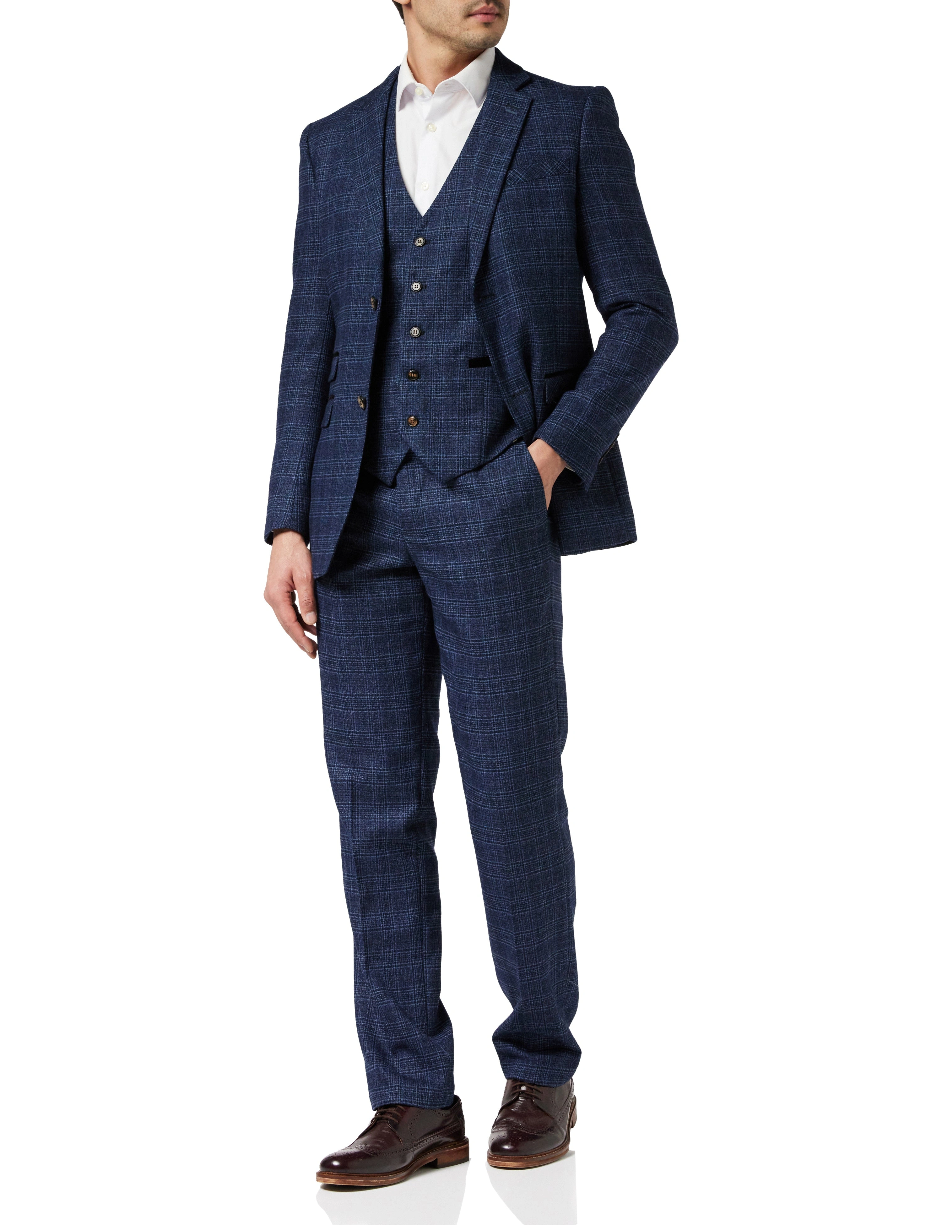 ABEL: Navy Tweed Check - Stilvolles Sakko & Weste Set für den Gentleman.